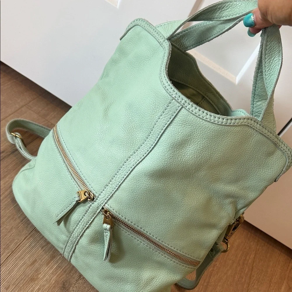 Mint Green Leather Purse Fossil gold trim crossbody bag women’s handbag